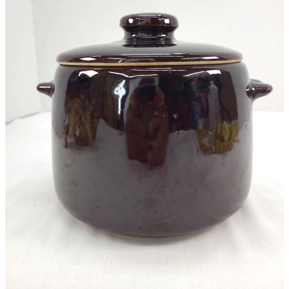 West Bend Vintage Bean Pot Crock Brown Glazed Stoneware USA Pottery 1950's